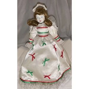 Vintage Enesco 1983 Christmas Tree Topper Angel White Dress GORGEOUS! RARE!